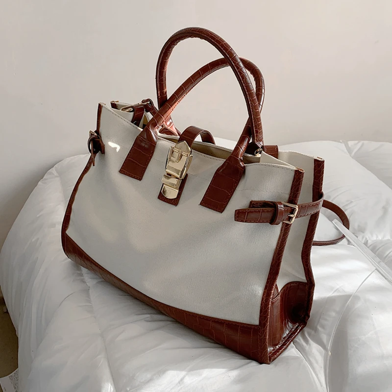 

Burminsa Big Patchwork Canvas Tote Bags For Women Simple Large Capacity Work Ladies Handbags Shopper Travel Female Shoulder Bags