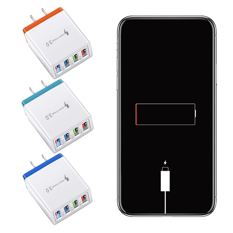

Multiple Colors 4 Port Quick Charge 3.0 Fast Mobile Phone Charger US Plug Wall USB Charger Adapter for Smart Devices