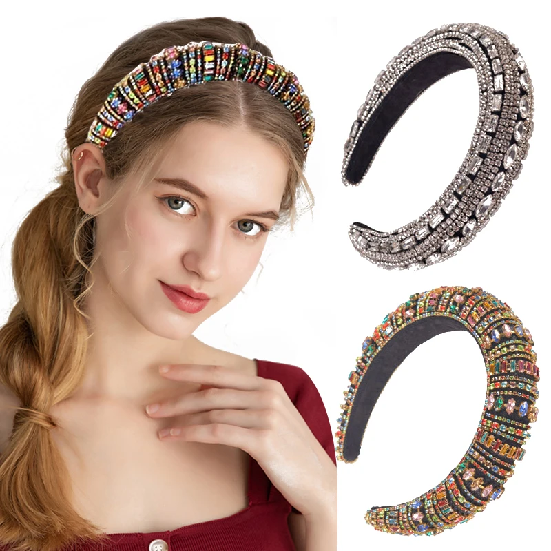 

Pink Women Headband Full Crystal Head Bands Sparkly Padded Rhinestones Hairbands Black White Headdress Luxury Hair Accessories