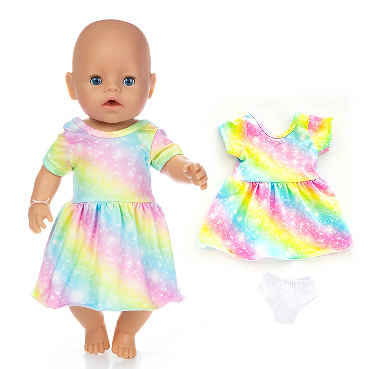 

2021 New Baby New Born Fit 17 inch 43cm Doll Clothes Accessories Rainbow Flamingo Swimsuit Suit For Baby Birthday Gift