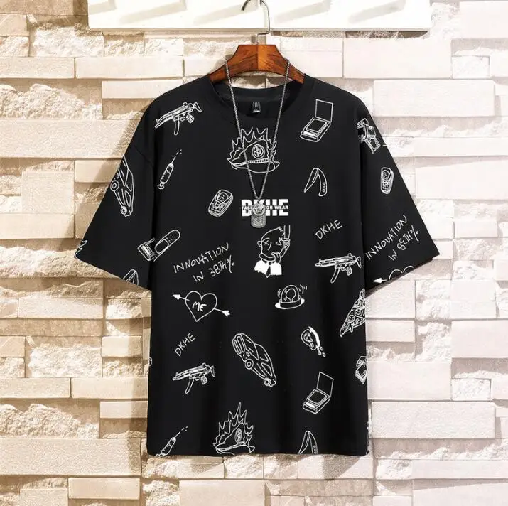 

Man's Black T-shirt Men 2020 Oversized Print Cotton Punk Hip Hop Japanese Streetwear Harajuku Tshirt Male T Shirt Men