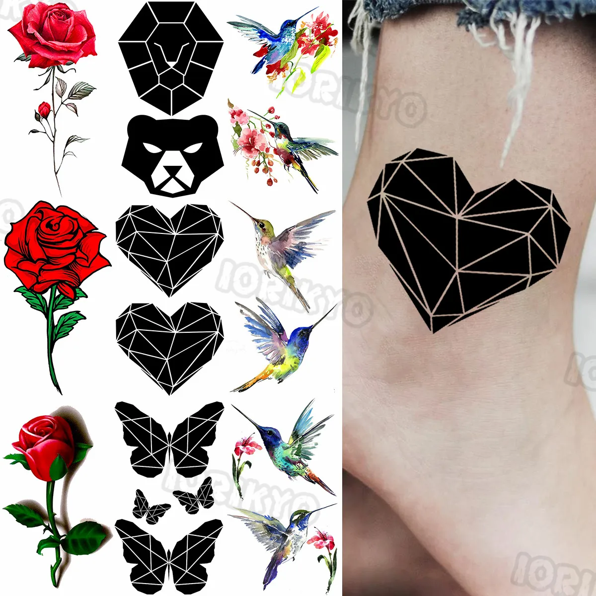 Маленькие временные татуировки Love для женщин и девочек Бабочка акварель роза