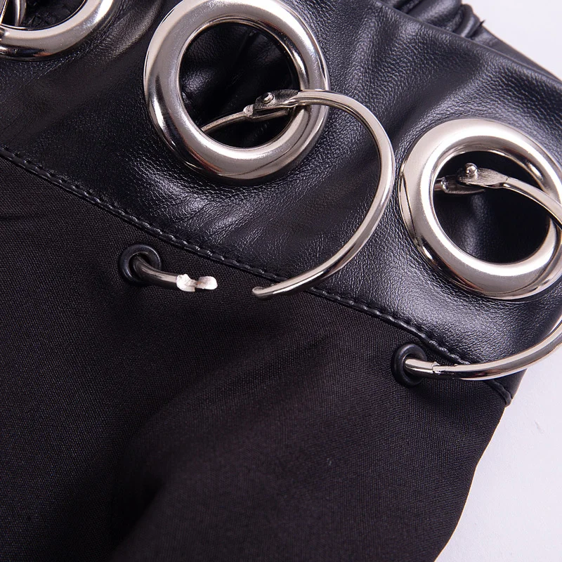 

Autumn Winter Gothic Punk Style Women Metal Lron Ring Decoration Skirts PU Pleated Skirt Zipper Goth Girls Short Skirts