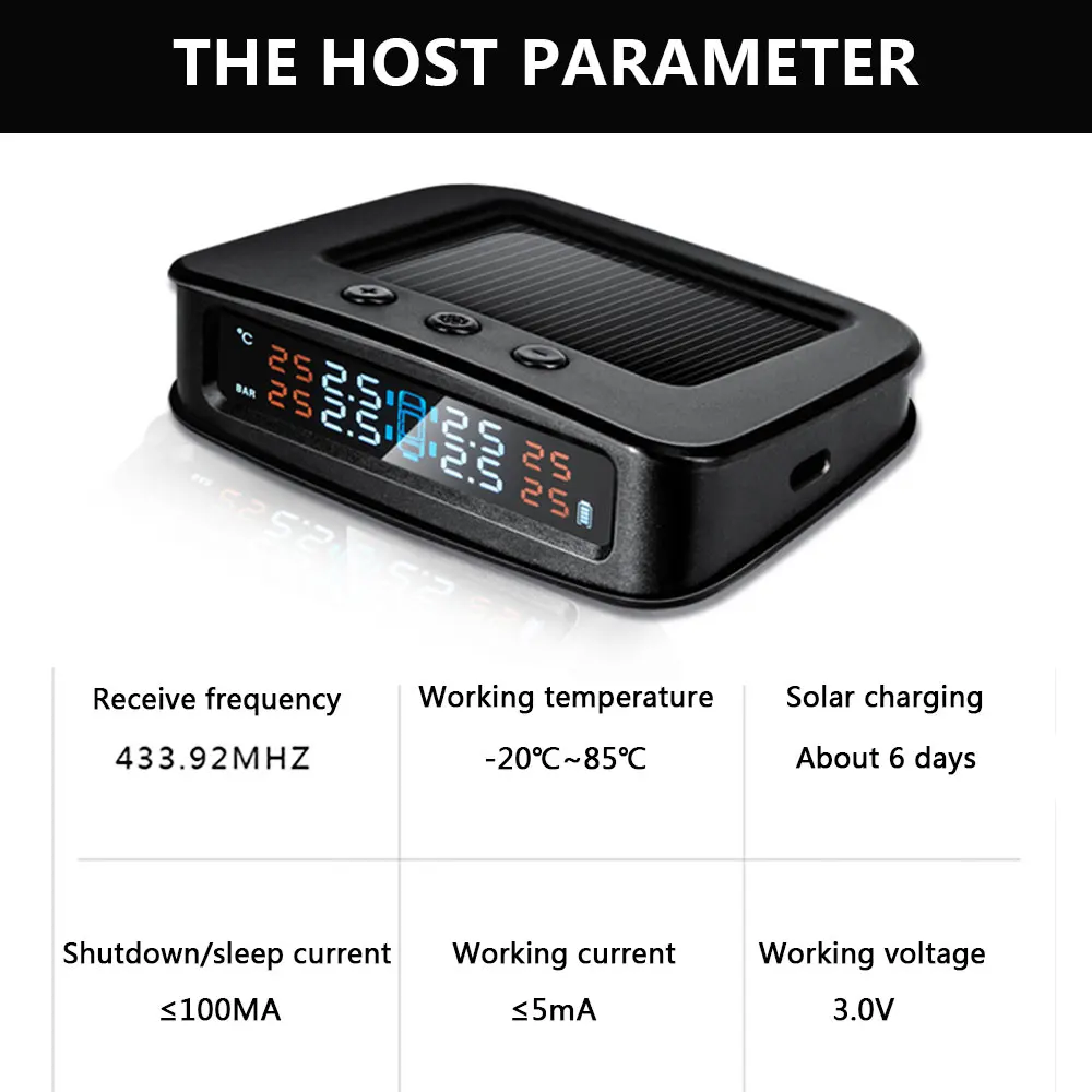 

Внешний монитор давления в шинах, автомобильный беспроводной датчик давления в шинах на солнечной батарее