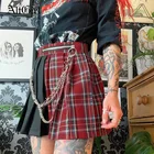 Женская плиссированная юбка в клетку AltGirl, Готическая винтажная юбка в стиле Харадзюку, Y2k, с высокой талией, с цепочкой и молнией, юбки в готическом стиле