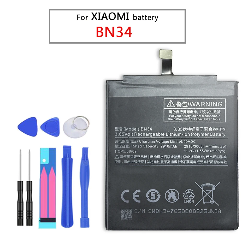 Для Xiao mi Phone battery BN34 для Red 5A 5 0 &quotсменная батарея 3000 мАч аккумулятор большой