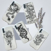 dragon black line chinese style phone case transparent for huawei honor p mate 40 20 30 10 50 i 9 x mate pro lite 8a