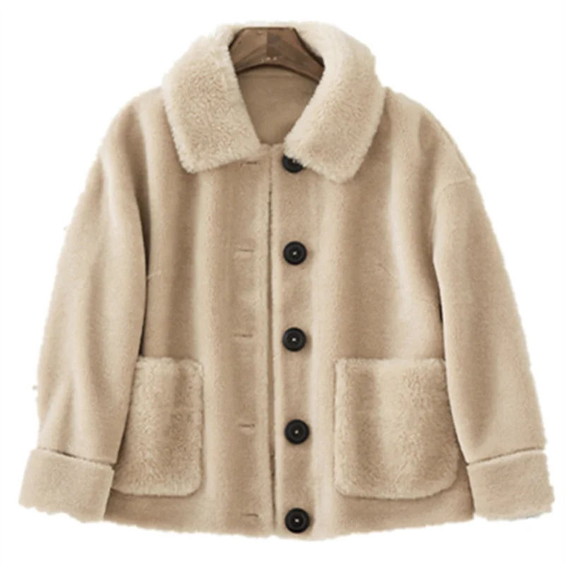 Fashion High Quality Sheep Shearing Coat Wool Fur Jacket Warm Coat Female Autumn Soft Wool Women Coats Ropa De Mujer Zjt419