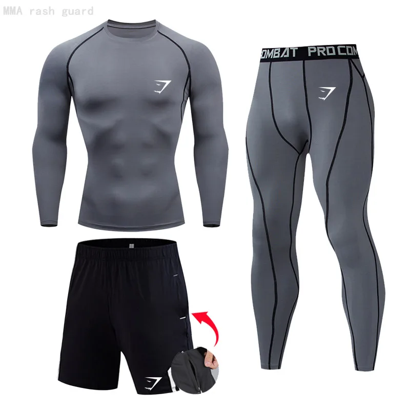 

Brand Men's Suit Compression Sports underwear Fitness Tights Training suits set Quick dry Sweat Jogging suits 2-3 piec Tracksuit