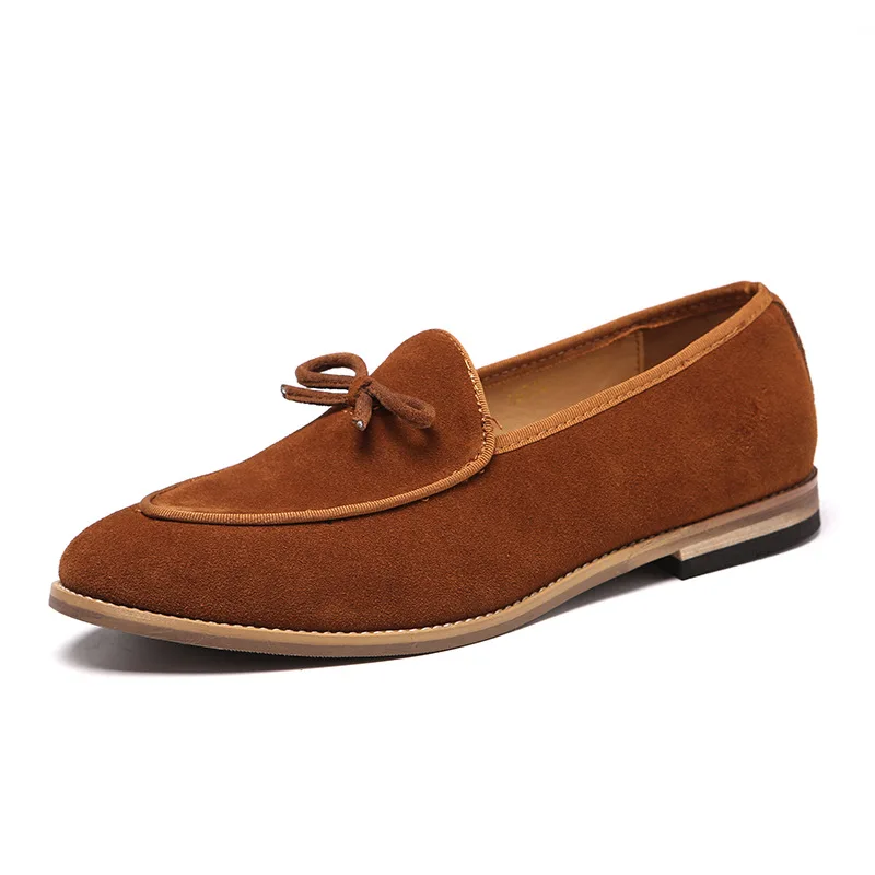 

2019 new frosted leather casual shoes men's fashion bow shoes