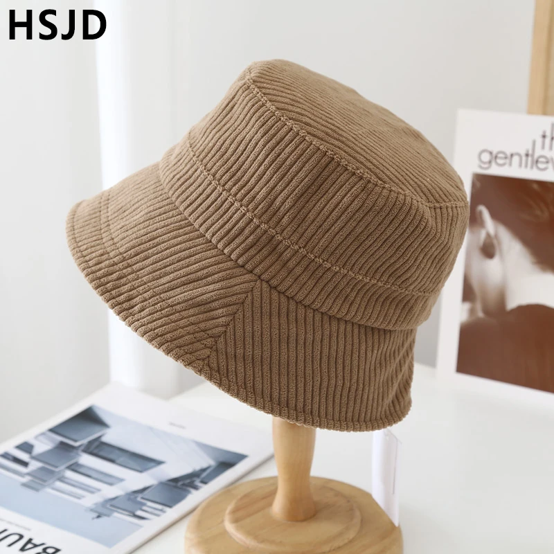 

New Solid Corduroy Bucket Hats Autumn Winter Women Men Fishing Fisherman Hat Wide Brim Foldable Outdoor Warm Panama Cap Unisex