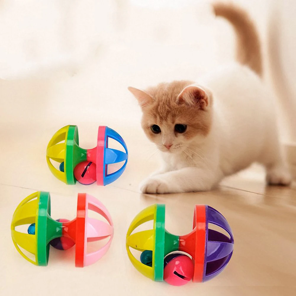 

2Pcs Plastic Pet Cat Double Bell Ball Sound Toy Teaser Pet Chew Squeaky Toy Exerciser Pet Kitten Cat Interactive Toy 9*6.5cm