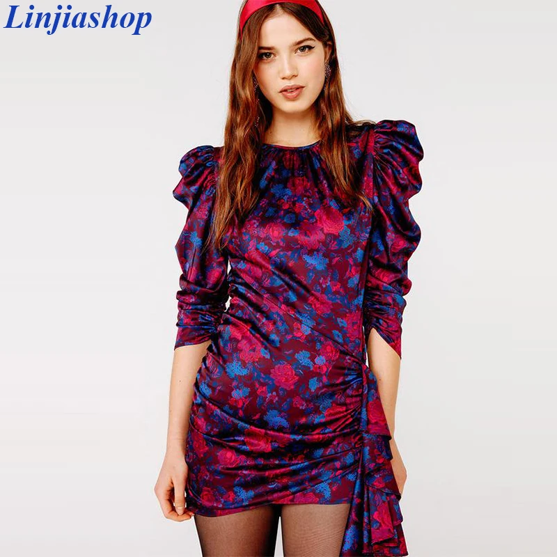 Мини платье с запахом и рукавами фонариками осень 2019|Женские платья| |