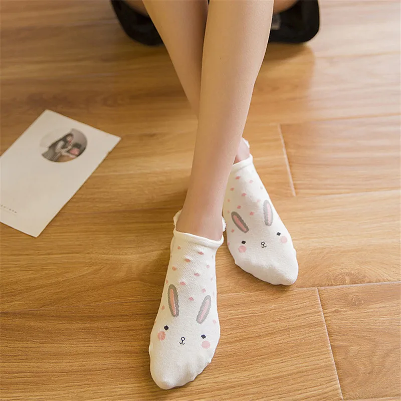 

Cute socks Harajuku Animal print Women's Socks Cat Bear Rabbit Funny Cotton Woman Sock Happy kawaii Non-slip Short Soxs S-078