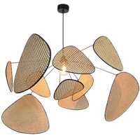 wicker chandelier living room studio kitchen wood bamboo lamp shades chandeliers creative leaf grid rural hand made rattan lamp