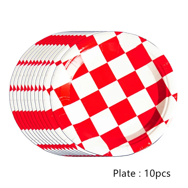 10pcs plate Черно-белые клетчатые вечерние одноразовые столовые приборы автомобили Гоночный флаг настольные чашки игры решетки вечерние и свадебные декоративные детские игрушки - Цвет: 10pcs plate