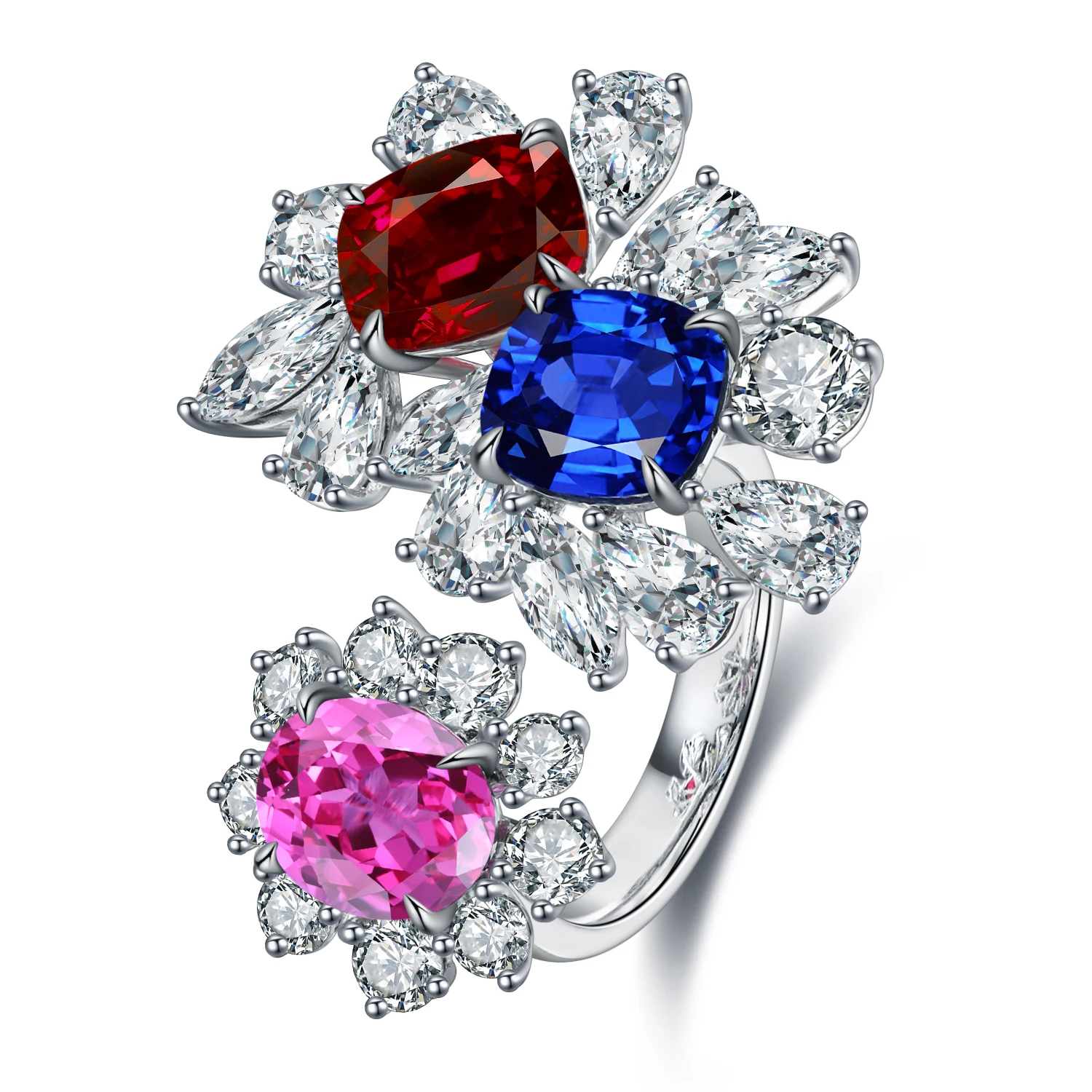 

9k White Gold Colorful Rings Lab Grown Sapphire Ring Love Blue Stone Ring Jewelry Funky