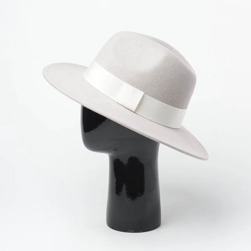 Autumn Winter Fashion Exquisite Wool Simple Color Wide Ribbon Matching Design Wide Fedoras Hats for Women Men Casual Solid Adult