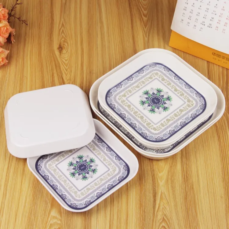 Западной Еда на Высоком толстом квадратном Закуски Блюдо меламиновая Пластик