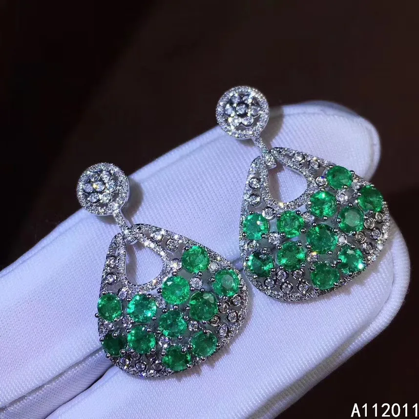 

KJJEAXCMY Fine Jewelry 925 sterling silver inlaid natural Emerald female new earrings Eardrop noble support test hot selling