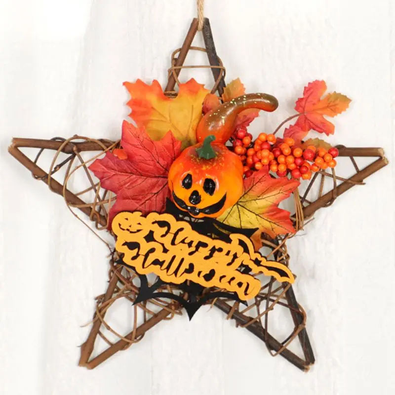 

Wooden Halloween Decoration Wreath Leaf Pumpkin Rectangle Star Hanging Ornament QX2E