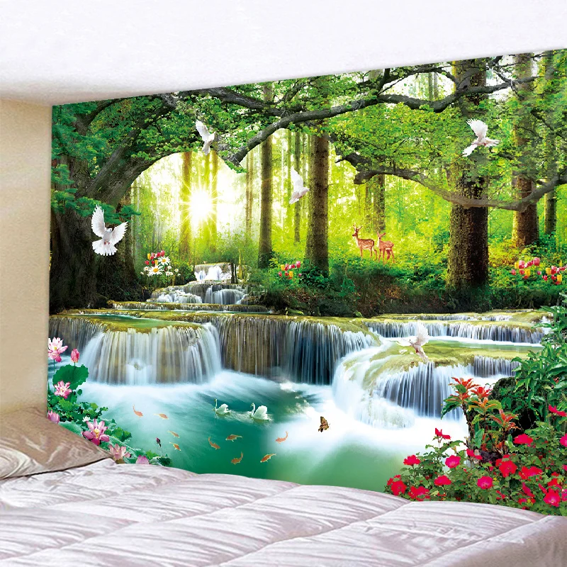 Гобелен с изображением леса пейзажным принтом дешевый в стиле хиппи настенное
