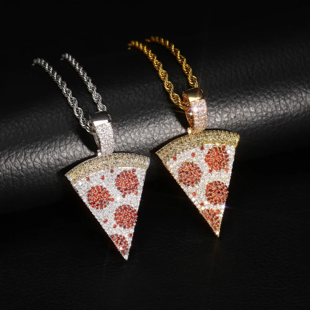 TOPGRILLZ Iced Out пиццы кулон и ожерелье медный Золотой Серебряный цвет микро украшенное кубическими камнями Циркон хип хоп ювелирные изделия подарок для мужчин