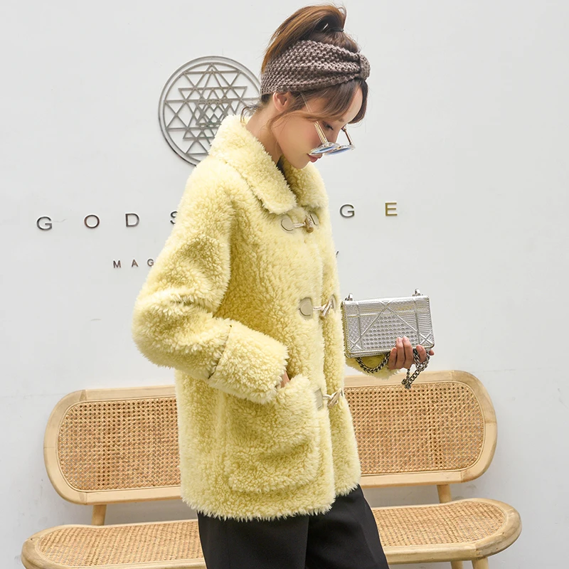 

Real 2020 Fur New Women Autumn Winter Korean Jacket Sheep Shearing 200% Wool Coat Loose Manteau Femme Hiver KJ4622