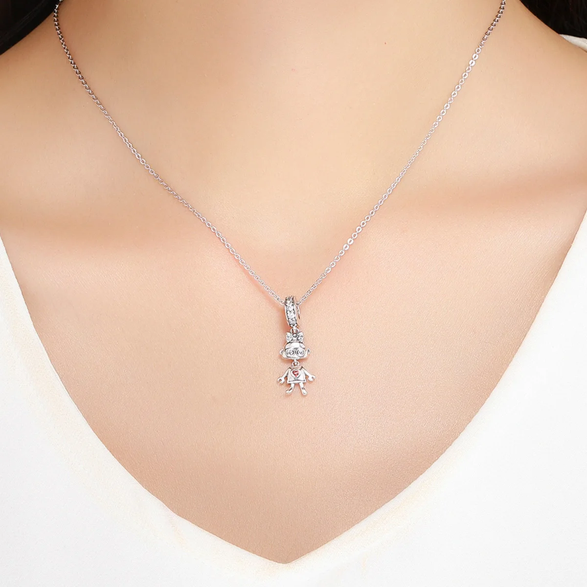 

Hot Sale 925 Sterling Silver Childhood Robot Lady Pendant Charms fit Women Charm Bracelets & Necklace DIY Jewelry