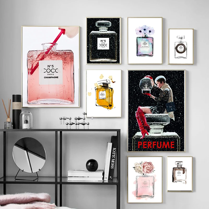 

Nordicposter canvas painting fashion perfume bottle pink peony print quote wall art picture for bedroom living room home decora