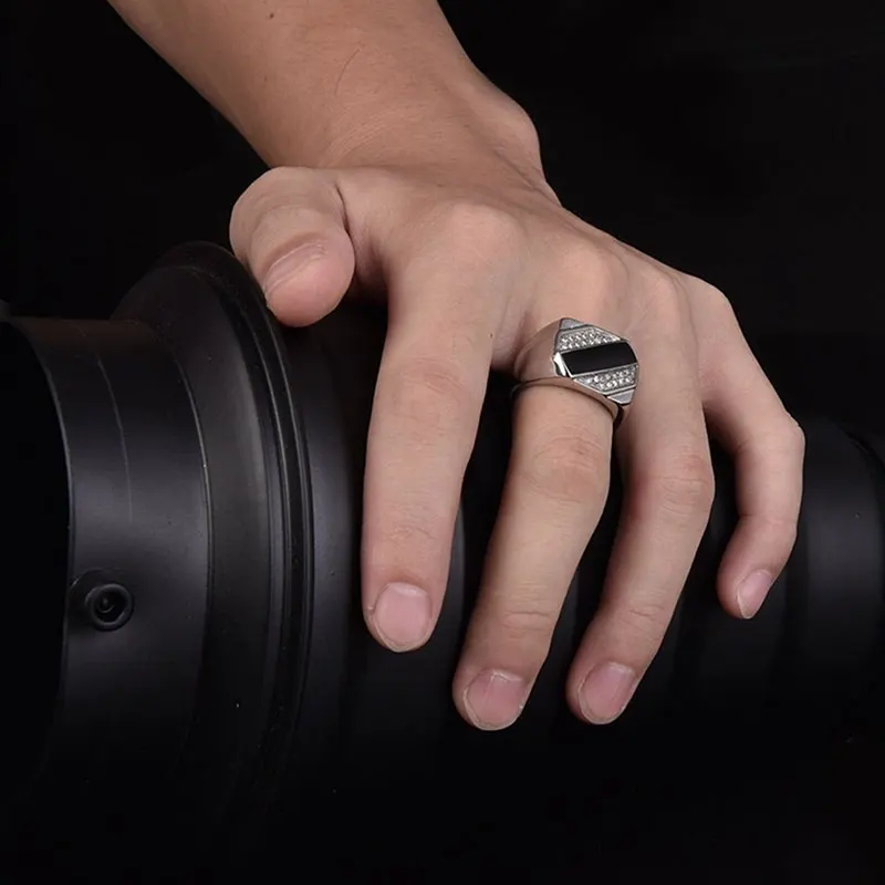 Мужское кольцо из нержавеющей стали с черным цирконием в стиле ретро Подарок на