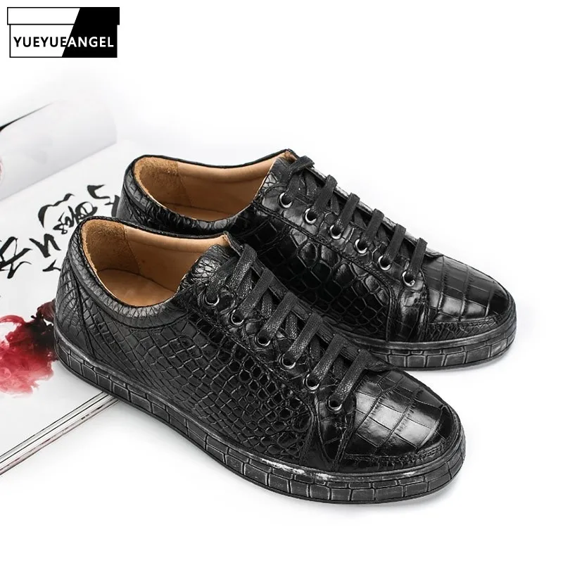 Мужские повседневные туфли из натуральной крокодиловой кожи коричневые деловые