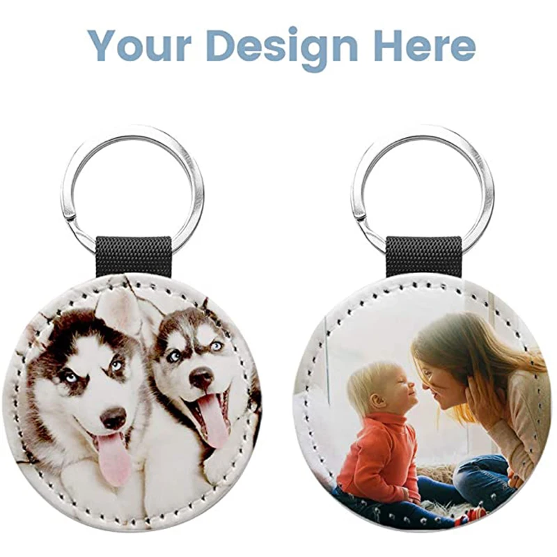 

150pcs/Lot Sublimation Christmas Keychain Shiny PU Leather Key Rings Round Circle Shape Pendant Tags Handbag Accessories