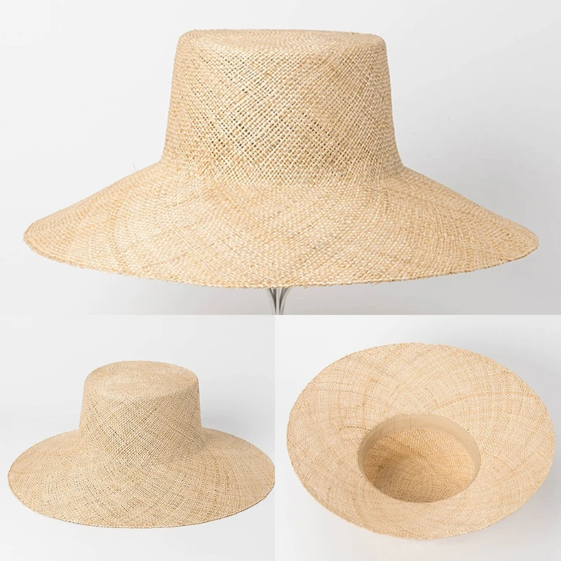 

Unisex Summer Woven Straw Hat Large Wide Brim Sun Protection Flat Top Outdoor Casual Travel Vacation Floppy Beach Cap My26 21