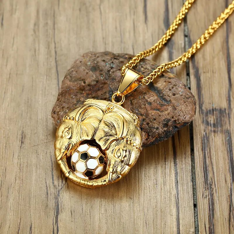Креативный дизайн ожерелье с футбольной подвеской для мужчин золотой цвет