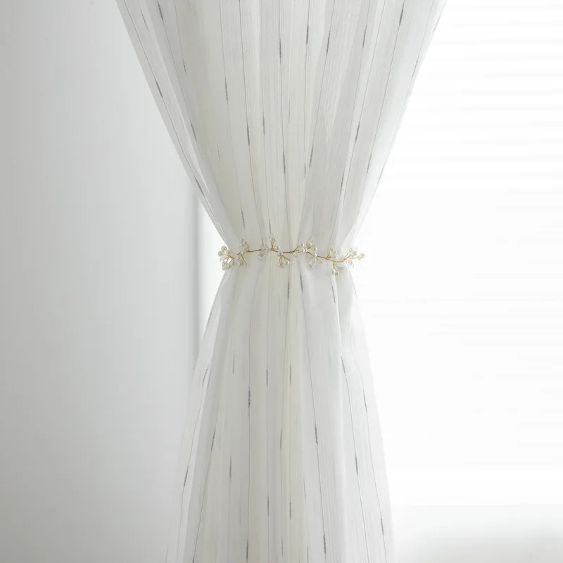 

Modern Simple Silver Bamboo Jacquard Window Screen Living Room Bedroom Perforated Curtain White Mesh Curtains