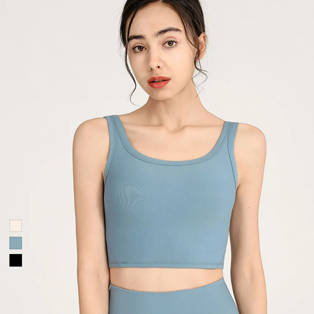 

Top Female Sportswear High Elastic Ribbed Sports Tops Fitness with Cups 2021 Gym Cropped Top Yoga Bras Boneless Bra for Women