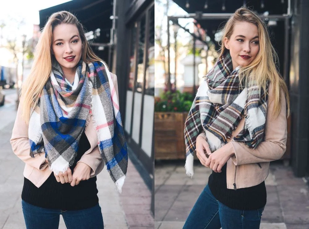 

Winter New Women Cashmere Scarf Plaid Triangle Shawls and Scarves 140*140*210cm