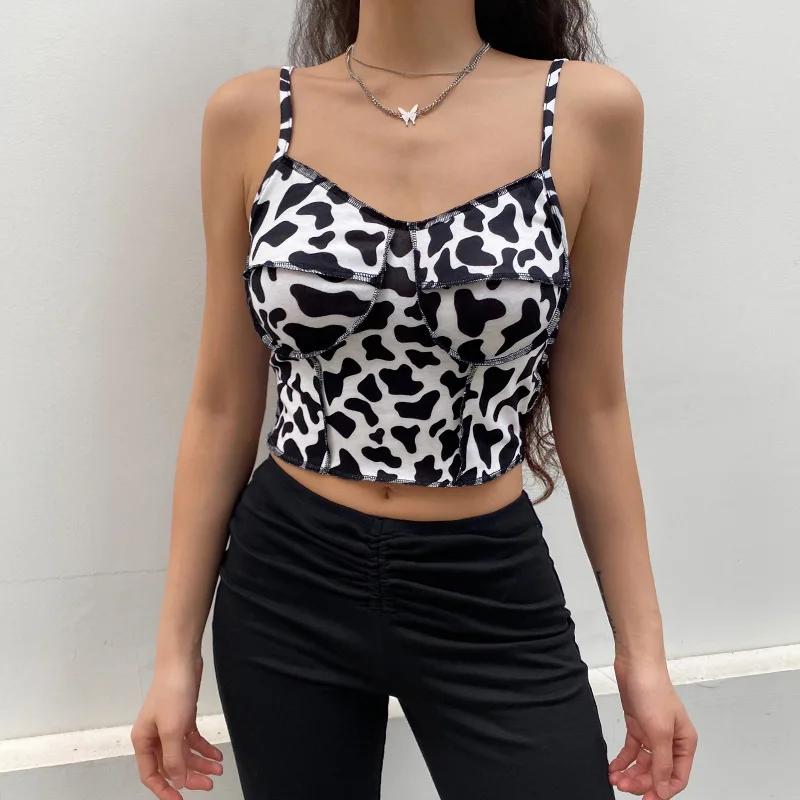 

Ladies Tank Tops Street Slim V-Neck Sleeveless Show Chest Type Halter Top Sling Fashion Summer Cropped Top Vest 2021
