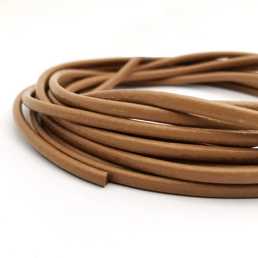 

Aaazee 2 Yards 4mm Diameter Camel Real Cow Hide Leather Cord for Jewelry Making Bracelet Craft RLG4M235