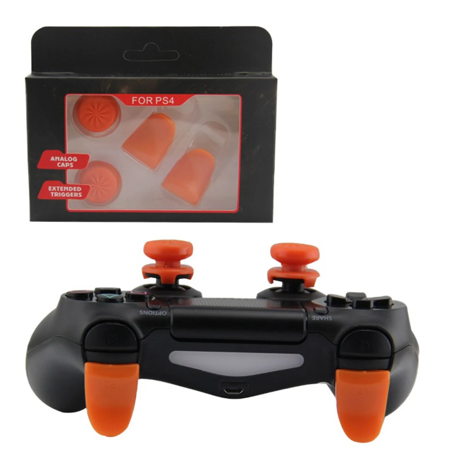 

2PCS Not-Slip Silicone Joystick Thumbstick Grip High-Rise Cap Cover + 2PCS Trigger Extender for Sony PlayStation4 PS4 Controller