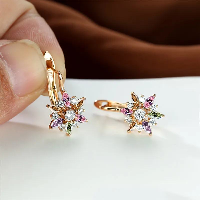 Разноцветные серьги в виде цветов радуги с кристаллами очаровательные свадебные