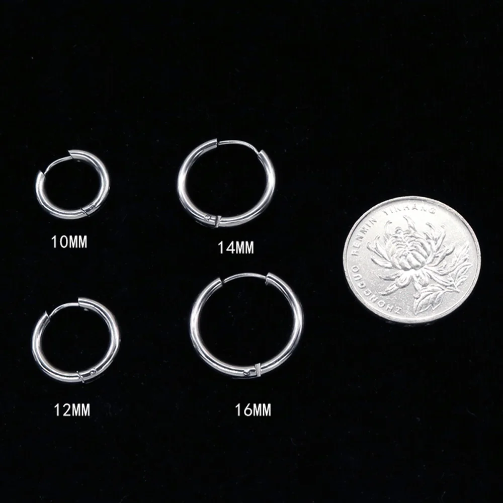 

Titanium Steel Personality Circle Men Women Korean Round Earrings Diameter 10/12/14mm Unisex Multicolor Ear Jewelry Dropshipping