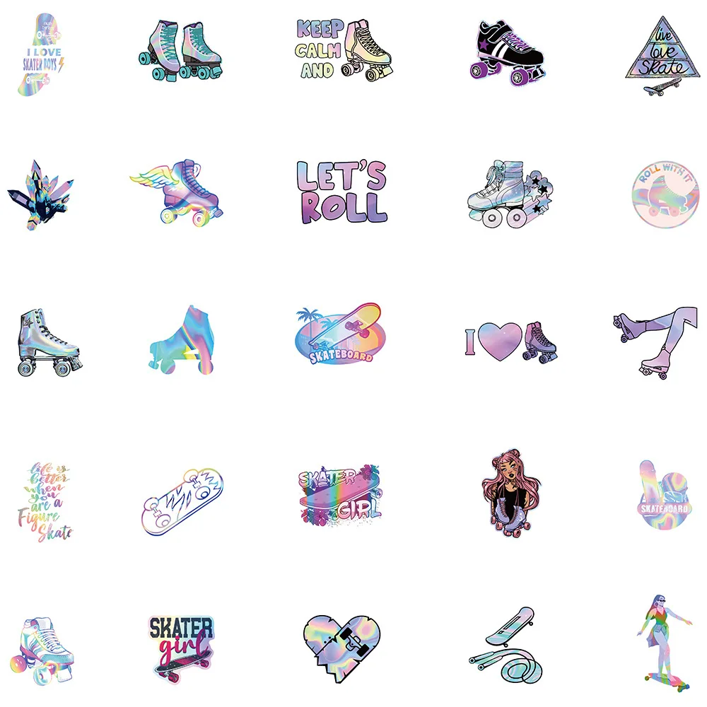 10/30/50 шт. Крутые скейтборды с голографическим гравировальным лазером для наклеек DIY на телефон, багаж, автомобиль, шлем для детей.