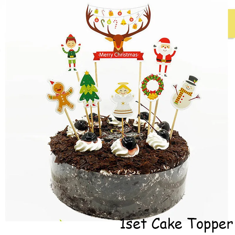 1set Cake Topper Рождественские украшения для дома веселая Рождественская елка рождественские украшения Санта Снеговик Noel Navidad год Natal - Цвет: 1set Cake Topper