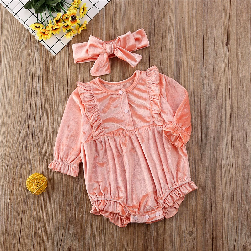 Новинка комплект из 2 предметов бархатный комбинезон для новорожденных девочек