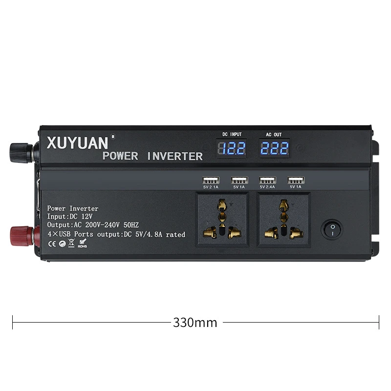 Автомобильный инвертор напряжения 3000/4000/6000 Вт от 12/24 В до 220 с 4 USB ЖК-дисплеем