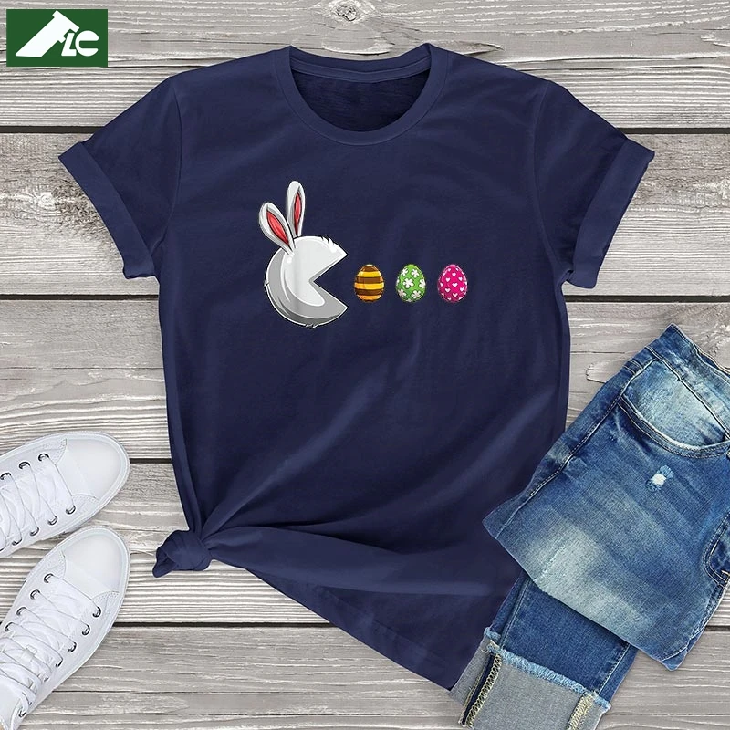 

Happy Easter Day Bunny Egg kawaii cotton t shirt women funny Bunny Eat Egg unisex tee Easter Shirt female fashion girls clothes