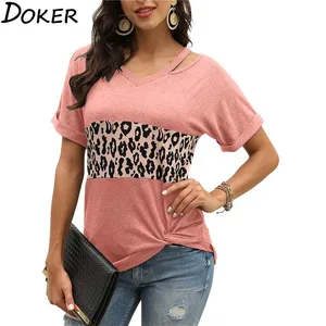 Женская модная леопардовая футболка размера плюс, летняя Винтажная футболка с v-образным вырезом и коротким рукавом 2020, Уличная Повседневная футболка
