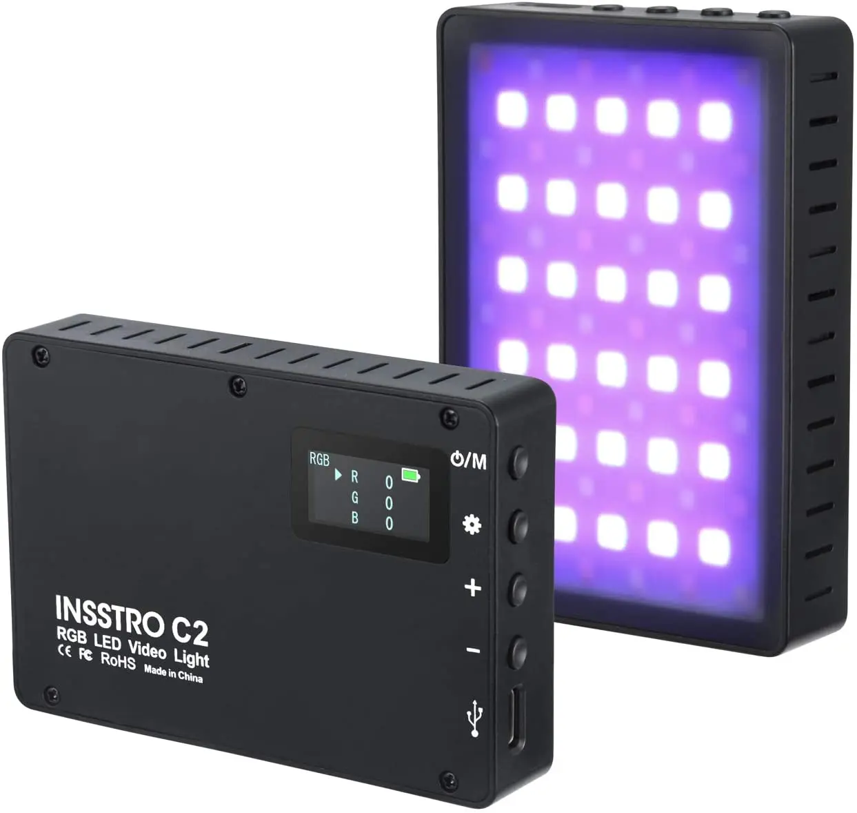 

INSSTRO C2 Mini RGB LED Video Light, 0-360 Full Color RGB Light with Diffuser for Camera Camcorder, Rechargeable Pocket Size